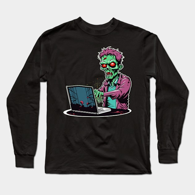 Zombie software developer computer engineer it guy halloween design Long Sleeve T-Shirt by Edgi